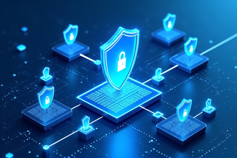 Data security illustration showing encrypted data transmission
