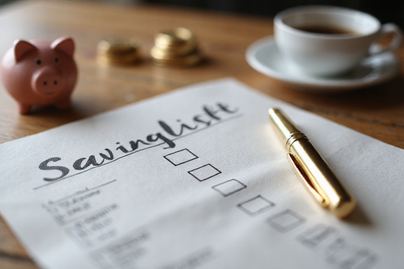 Savings checklist on paper